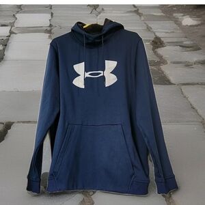 Under Armour Coldgear Fleece Big Logo Hoodie Mens XL Blue Pullover